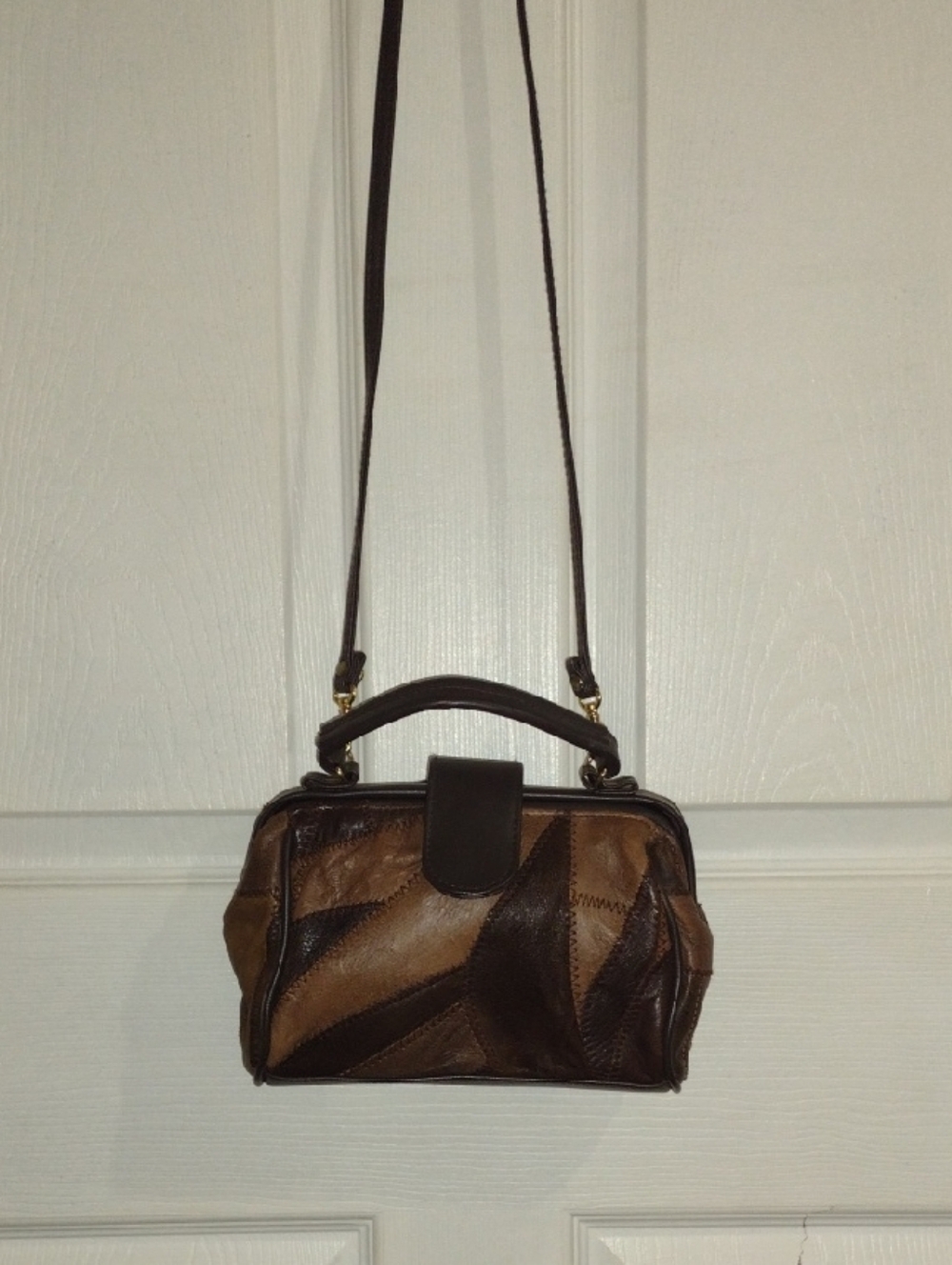 Vintage Brown Patchwork Leather Crossbody Bag